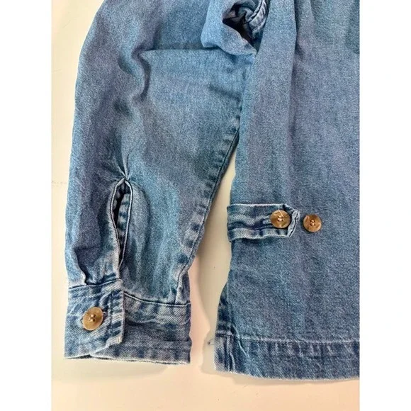 Vintage Christopher & Banks Denim Shirt Womens Sz L Teddy Bear America July 4th - Picture 7 of 16